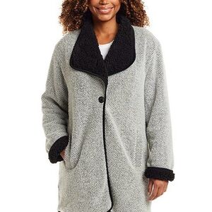 Stylish Black and Gray Herringbone Sherpa Coat